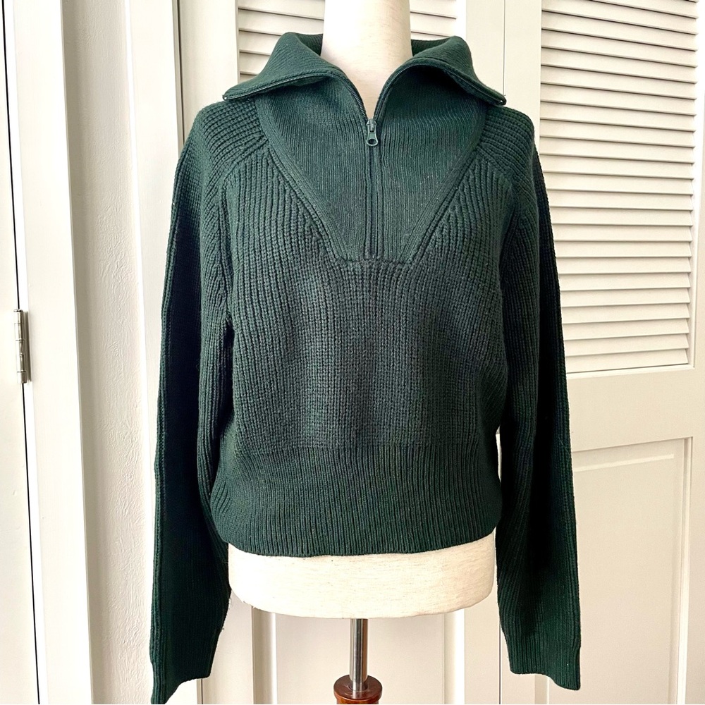 Wayf Nelle Cropped Half Zip Pullover Sweater Thick Ribbed Knit Size L